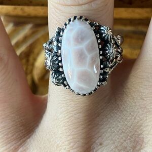 Natrolite Sterling Silver Floral Ring Size 7